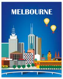 Melbourne Skyline Art Print, Australia Travel Poster, Vertical Wall Art, Gift, City - Style E8-O-Mel - thumbnail 1