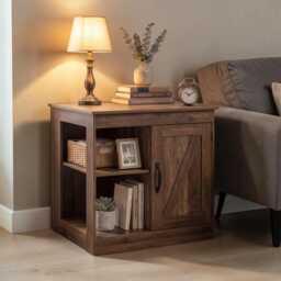 Bedside Table Farmhouse Nightstand Charging Station, Usb Ports Cabinet Adjustable Shelf - thumbnail 3