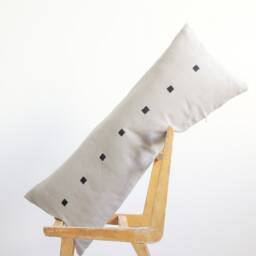 Long Linen Lumbar Pillow Cover Gray With Black Squares Japandi Style - thumbnail 2