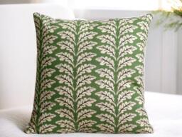 Midcentury Modern Pillow, Green Throw Block Print Cushion, Retro Leaves Euro Sham, Art Deco Couch Floral Accent Pillow 20x20 - thumbnail 1