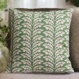 Midcentury Modern Pillow, Green Throw Block Print Cushion, Retro Leaves Euro Sham, Art Deco Couch Floral Accent Pillow 20x20 - thumbnail 2