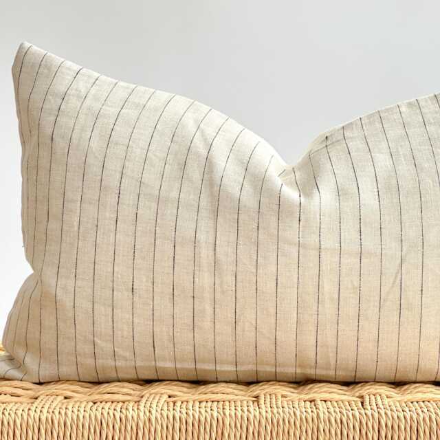 Handwoven Hemp Lumbar Pillow Cover Beige Striped Hmong Textile - image 1