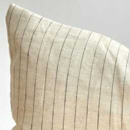 Handwoven Hemp Lumbar Pillow Cover Beige Striped Hmong Textile - thumbnail 2