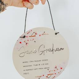 Birth Announcement Wooden Plaque, Personalised Nursery Sign, New Baby Newborn Keepsake Gift, Printed Girl Floral Name - thumbnail 3