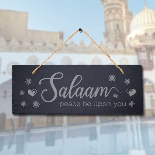 Salam Peace Be Upon You Laser Engraved Islamic Wall Hanging Slate Plaque Sign - image 1