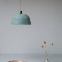 Medium Dome Pendant Lampshade Green/Blue Teal Off White Industrial Minimal Bespoke Original Handmade - thumbnail 2