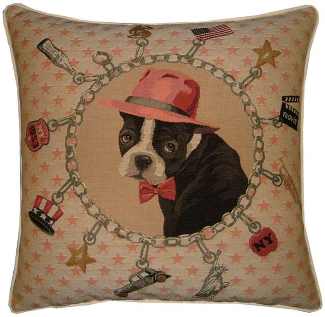 Boston Terrier Al Capone Dog Fashion Tapestry Cushion Sham - image 1