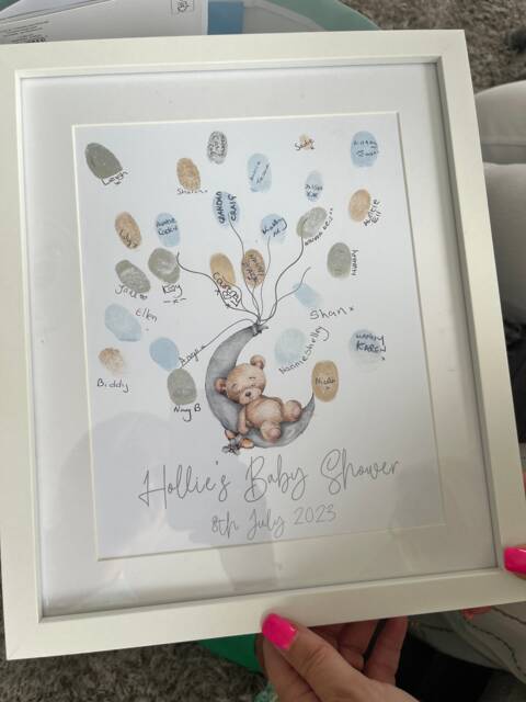 Baby Boy Girl Any Colour Wording Bear Shower Birthday Party Baptism Christening Finger Print Guest Book Decor - image 1