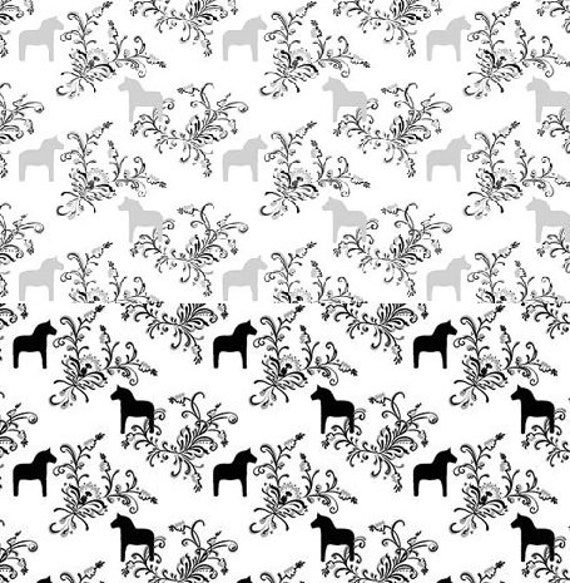 Curtain Panel White Silver Grey Black Large Swedish Dala Horses Scandinavian Decor Cafe Curtain Kitchen Valance , Table Linen Great Gift