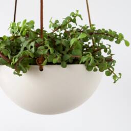 Seconds Hanging Ceramic Porcelain Planter Medium Size, Geometric Faceted Or Smooth Finish, Choose Hemp Leather Cording - thumbnail 3
