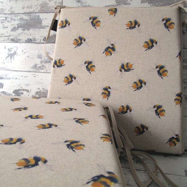 Bumble Bee Reversible Chair Pads, Tapered Bistro Seat Cushion Set With Ties - image 1