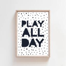 Set Of 3 Monochrome Prints, Playroom Boys Bedroom Decor, Monchrome Wall Art, Play All Day, Girls Art - thumbnail 3