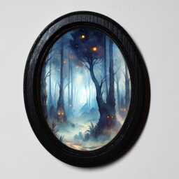 Halloween Mystical Forest Picture, Gothic Black Oval Wooden Frame - thumbnail 1