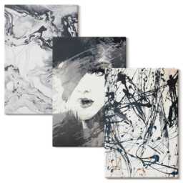 Canvas Set Of 3 - Patterns in Shades Black & White, White Large Wall Art, Abstract Decor - thumbnail 2