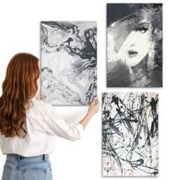 Canvas Set Of 3 - Patterns in Shades Black & White, White Large Wall Art, Abstract Decor - thumbnail 1