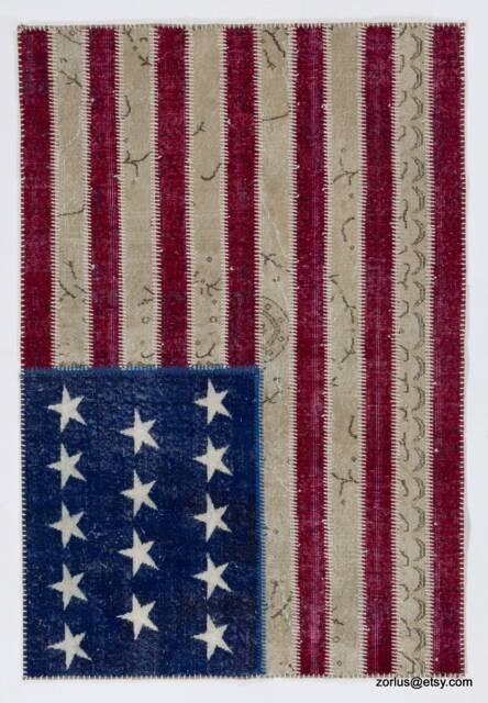 American Flag Design Patchwork Rug, Bright Colors - image 1