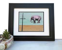 Elephant Art Print - Hand-Drawn Safari Animal Wall Decor Wildlife Gift, Nature Illustration - thumbnail 1