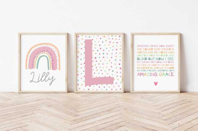 Set Of 3 Christian Wall Art Kids, Bible Prints, Personalised, Girls Nursery Bedroom Decor, Art, Scripture Prints