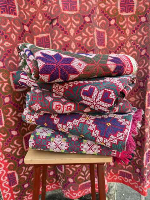 Hand Embroidered Carpet Design Quilt Throw - Cotton Geometric Tribal Bedspread - 150x225cm - image 1