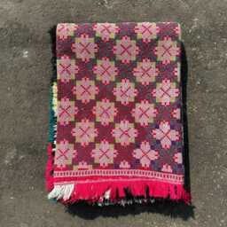 Hand Embroidered Carpet Design Quilt Throw - Cotton Geometric Tribal Bedspread - 150x225cm - thumbnail 3
