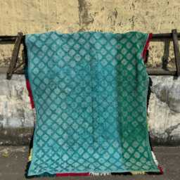 Hand Embroidered Carpet Design Quilt Throw - Cotton Geometric Tribal Bedspread - 150x225cm - thumbnail 4