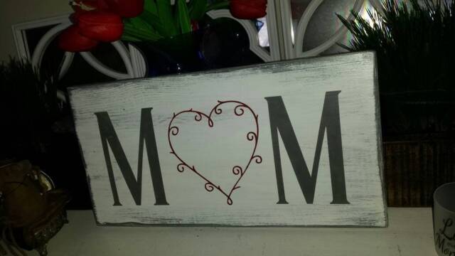 Mom Wood Sign With Heart Wreath Wall Hanging Love Mothers Day Gift Distressed Rustic Mother Birthday Primitive Decor - image 1