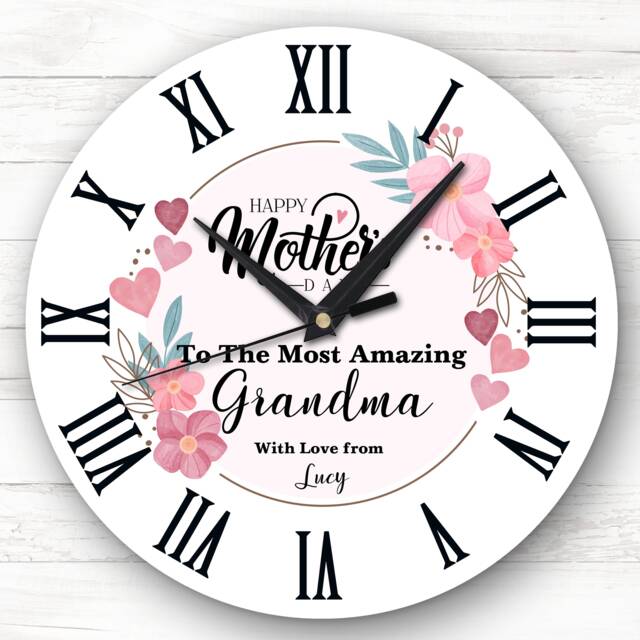 Pink Floral The Most Amazing Grandma Mother's Day Gift Personalised Clock - image 1