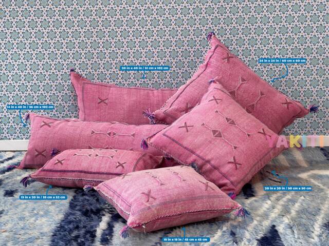 Yakiti-Pink Pack Moroccan Pillows, Aka Cactus Silk Pillow, Decorative Pillows, Sabra Pillows, Moroccan Decor Designer Cactus - image 1