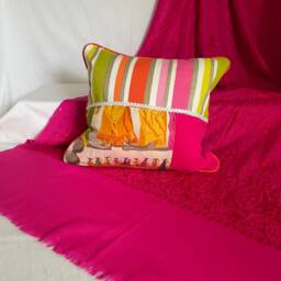 Bohemian Pillow Cover Designer Cotton Linen, Orange Pink Green - 18 - thumbnail 2