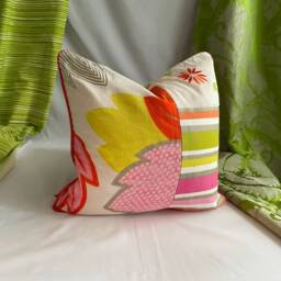 Bohemian Pillow Cover Designer Cotton Linen, Orange Pink Green - 18 - thumbnail 4