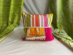 Bohemian Pillow Cover Designer Cotton Linen, Orange Pink Green - 18 - thumbnail 1