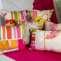 Bohemian Pillow Cover Designer Cotton Linen, Orange Pink Green - 18 - thumbnail 3