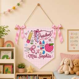 Custom Gingham School Pennant Personalized Grade Classroom Wall Hanging With Ribbon - thumbnail 4