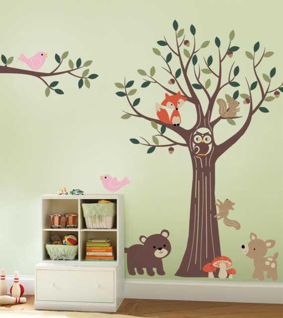 Woodland Forest Friends Tree Wall Decals - Kids Nursery Decor - image 1