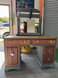 Beautiful Old Charm Linenfold Dressing Table Vintage Hand Painted Fusion Mineral Paint - thumbnail 1