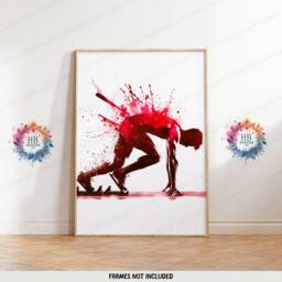 Red Athletics Print Set - Of 3 Runner Posters - Sprinter Art Painting Decoration Decor Running Wall Poster Gifts Gift - thumbnail 3