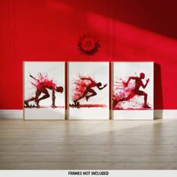 Red Athletics Print Set - Of 3 Runner Posters - Sprinter Art Painting Decoration Decor Running Wall Poster Gifts Gift - thumbnail 1
