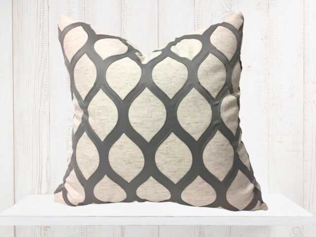 Gray Geometric Embroidered Pillow Cover - Linen Cotton Blend - image 1