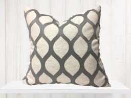 Gray Geometric Embroidered Pillow Cover - Linen Cotton Blend - thumbnail 1