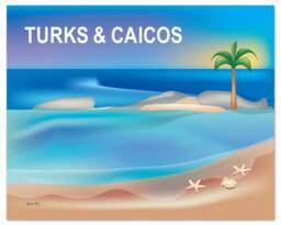 Turks & Caicos Poster Art, Map, & Travel Art Print, Retro Caribbean Poster, Wedding Beach - Style E8-O-Tur - thumbnail 1
