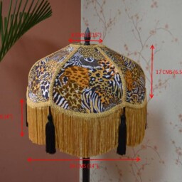 Hand-Stitched Leopard Print Lampshade Victorian Style With Rayon Fringe - thumbnail 3