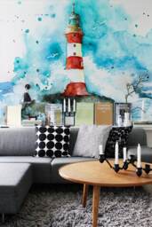 Lighthouse Watercolor Removable Wallpaper, Wall Decor, Self Adhesive, Peel & Stick, Repositionable, Covering, Mural #75 - thumbnail 1