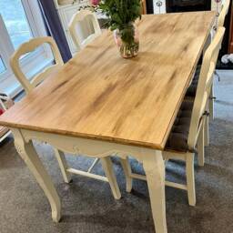 Sold Wooden Large Dining Table & Four Chairs. Cream & Wood Elegant Ornate Shabby Chic Style. 4 Or 6 Seater - thumbnail 2