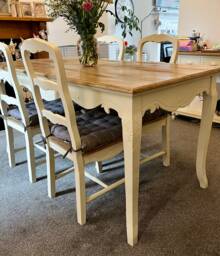 Sold Wooden Large Dining Table & Four Chairs. Cream & Wood Elegant Ornate Shabby Chic Style. 4 Or 6 Seater - thumbnail 1