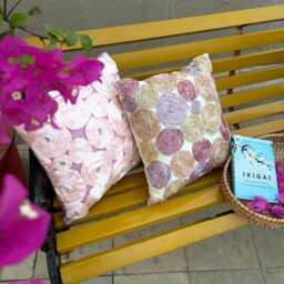"Pink, Orange & Purple Satin Ribbon Embroidered Rose Decorative Throw Pillow Cover, 16""x16" - thumbnail 3