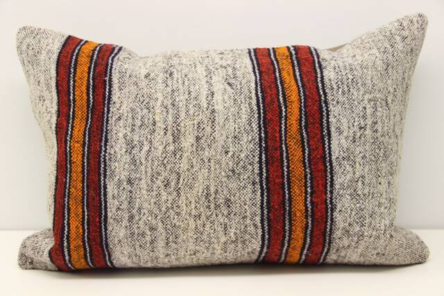 Turkish Kilim Pillow Cover 16x24, Wool Lumbar Cushion - image 1