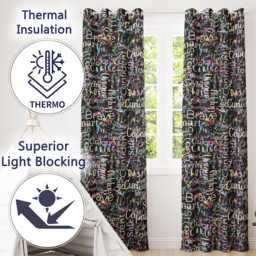 Splatter Paint Typography Multicolour Black Motivational Word Readymade Eyelet Ring Top Thermal 100% Blackout Curtains - thumbnail 3