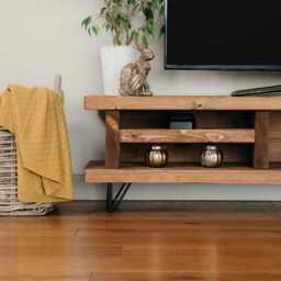 Handmade Rustic Wood Tv Stand, Industrial Media Console With Hairpin Legs - thumbnail 3