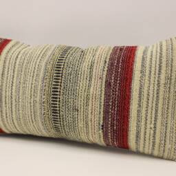 Vintage Wool Kilim Lumbar Pillow Cover, Turkish Throw Cushion - 10x20 - thumbnail 3