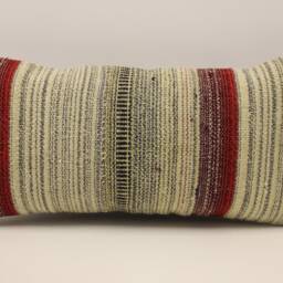 Vintage Wool Kilim Lumbar Pillow Cover, Turkish Throw Cushion - 10x20 - thumbnail 2
